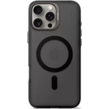 Dėklas telefonui Decoded iPhone 16 Pro Max — permatomas juodas, perdirbtas plastikas, grūdinto stiklo ekrano apsauga