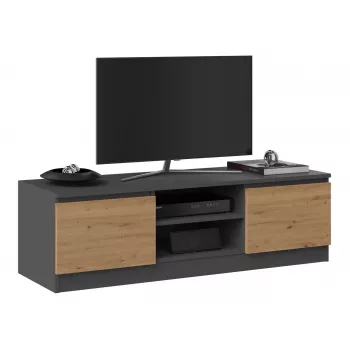 TV stovas Top e Shop RTV 120 ANTR/ARTIS — 1200×400×360 mm, antracito spalvos viršus ir rėmas, medžio drožlių plokštė, 2 lentynos