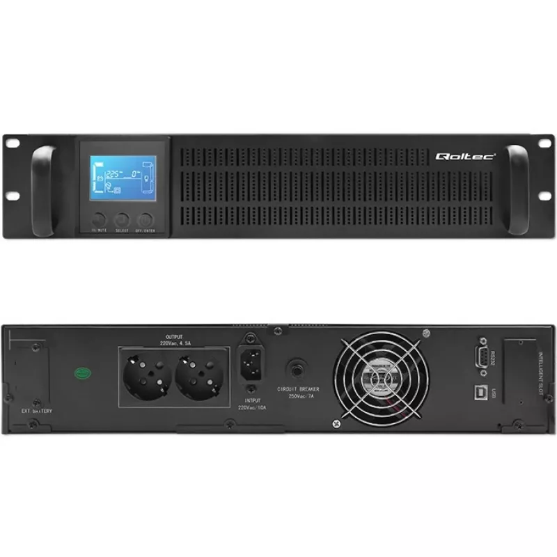 Qoltec 53945 stelažo UPS, 1 kVA, 800 W, LCD