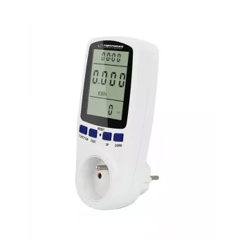 Energijos sąnaudų matuoklis ESPERANZA ELA103 su LCD ekranu — 16 A, 3680 W, 230 V, 50–60 Hz
