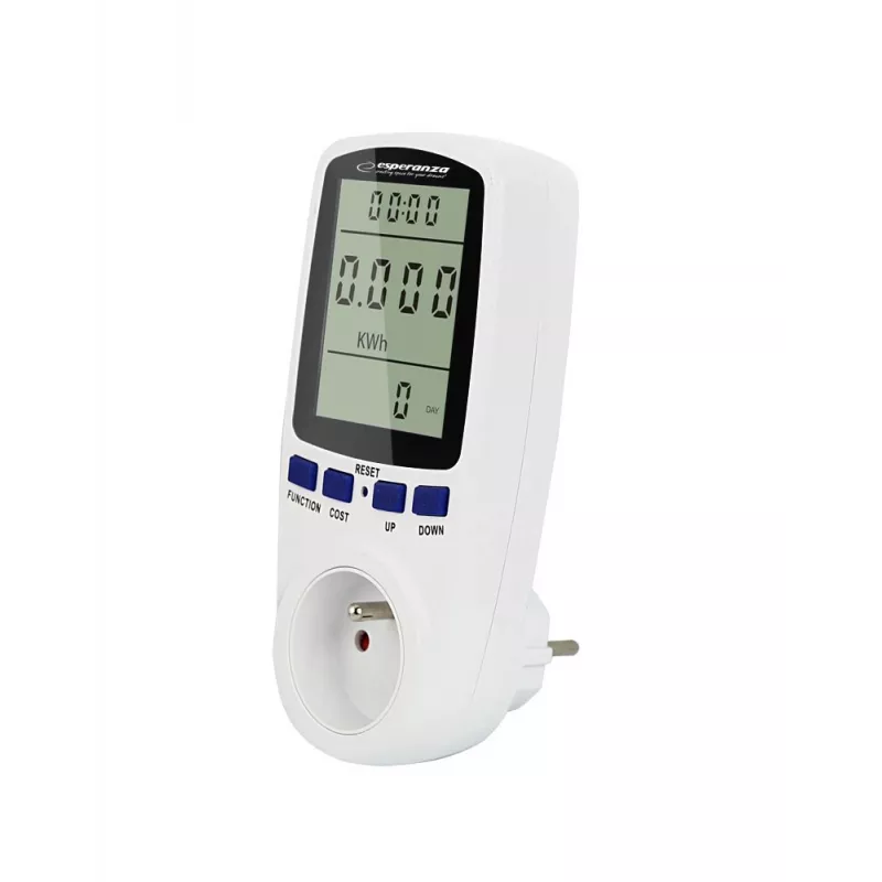 Energijos sąnaudų matuoklis ESPERANZA ELA103 su LCD ekranu — 16 A, 3680 W, 230 V, 50–60 Hz