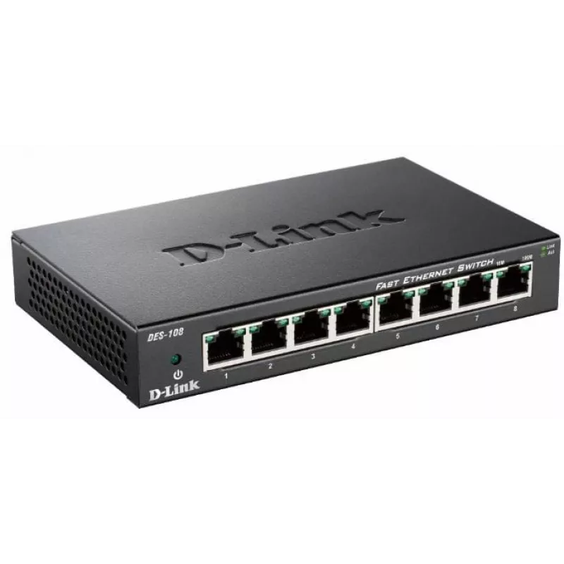 D-Link DES-108 juodas 8 prievadų Fast Ethernet jungiklis