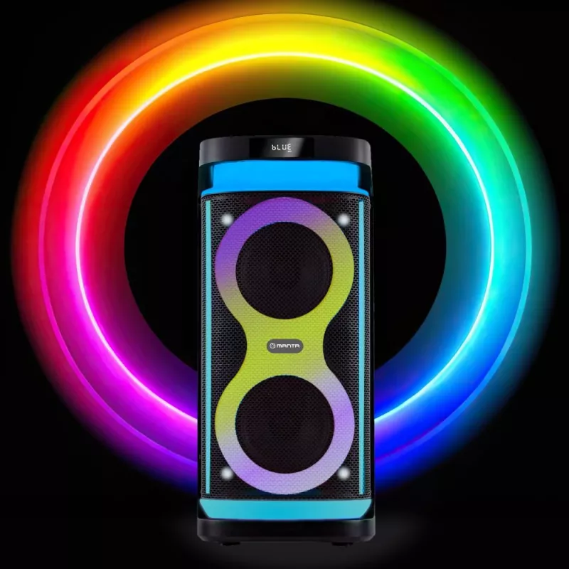 Nešiojama kolonėlė MANTA SPK0601B100, 100 W, Bluetooth, karaoke, belaidis mikrofonas, baterija, ekvalaizeris, disko apšvietimas