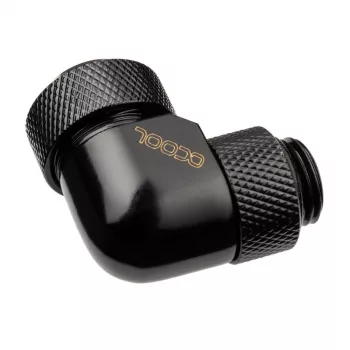 Alphacool Eiszapfen 13mm HardTubo įsukama jungtis 90° pasukama G1/4 – kampinė kompresinė jungtis skysčio aušinimo sistemai – giliai juoda