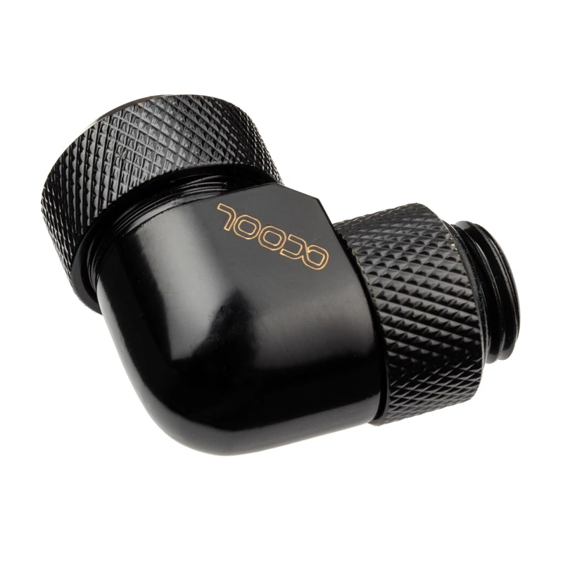 Alphacool Eiszapfen 13mm HardTubo įsukama jungtis 90° pasukama G1/4 – kampinė kompresinė jungtis skysčio aušinimo sistemai – giliai juoda