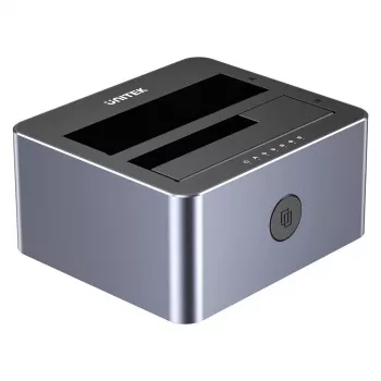 Docking stotelė Unitek 51642 2,5 colio/3,5 colio SATA diskams, USB-C 10Gbps, 2 lizdai, aliuminis