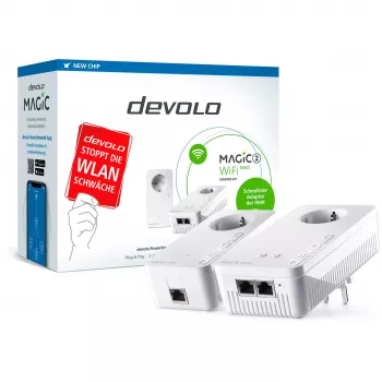 devolo Magic 2 WiFi next Powerline Starter Kit: 1x devolo Magic 2 WiFi next adapteris, 1x devolo Magic 2 LAN adapteris