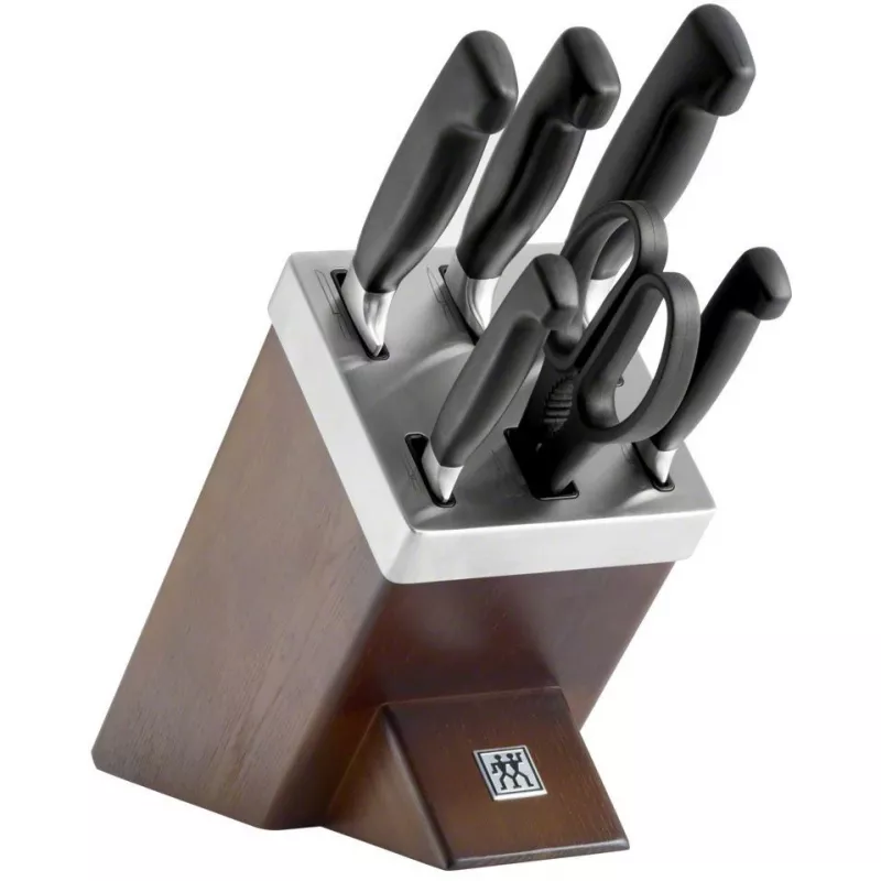 Peilių ir stalo įrankių blokas ZWILLING 35145-000-0 — 7 dalių nerūdijančio plieno ašmenys, plastikinės rankenos, kepimo, daržovių, šefo, mėsiniai peiliai, žirklių vieta