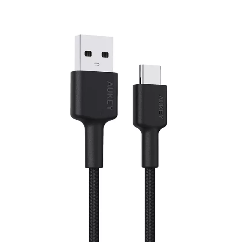 AUKEY CB-CD30 USB-A į USB-C kabelis 0,9 m, pintas nailonu, 60W PD, 3A, juodas