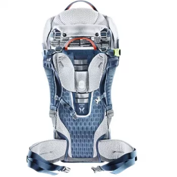 Nešiojama kuprinė vaikui DEUTER Kid Comfort Active mėlyna, poliamidas, iki 22 kg, saulės stogelis, pėdų atrama, VariQuick, Lite Air