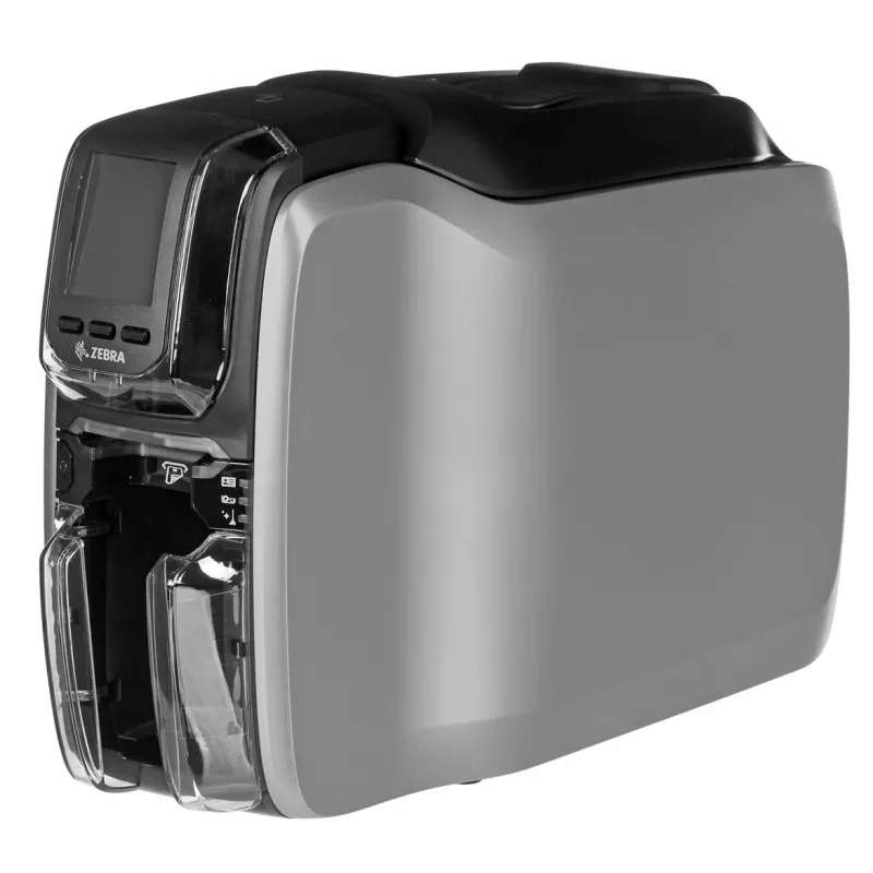 Plastikinių kortelių spausdintuvas Zebra ZC300 – dažų sublimacija/terminis perkėlimas, 300x300 DPI, LCD, 100 kortelių padavimo dėklas, Ethernet, sidabrinis/juodas
