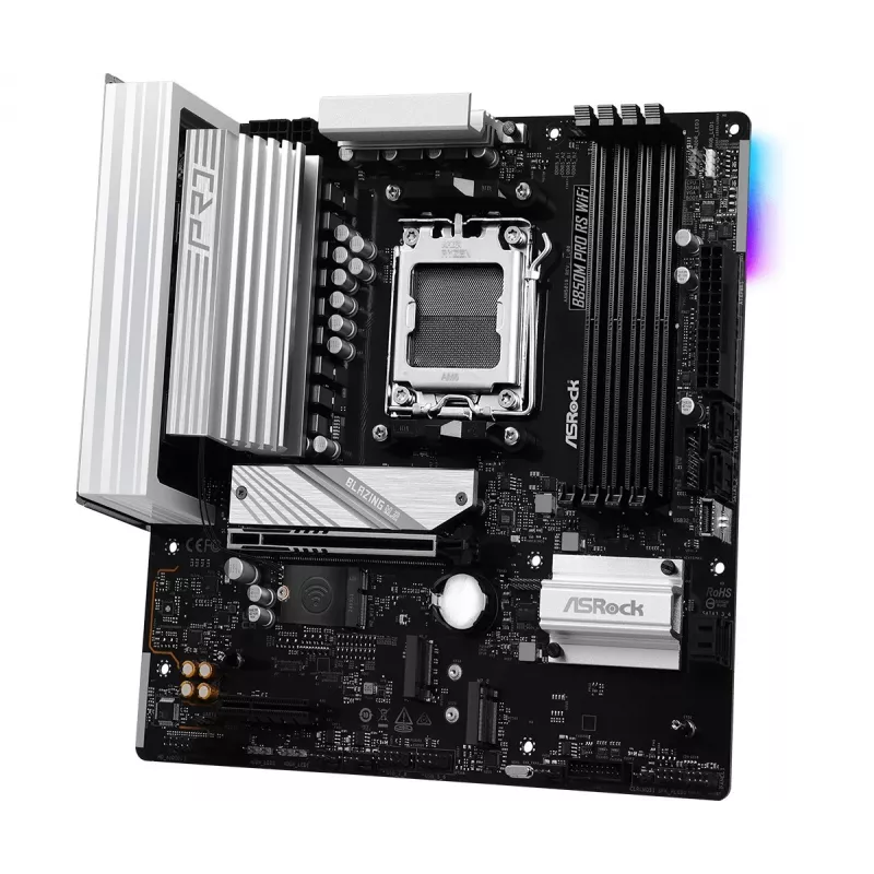 Motininė plokštė ASRock B850M Pro RS WiFi — AMD B850, Socket AM5, microATX, DDR5, 4 DIMM, 256GB, Wi‑Fi 6E, 2.5Gb LAN, 3x M.2
