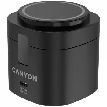 Canyon 4 in 1 belaidžio įkrovimo stovas, 30W maks., 70x70x70.3mm, 414g, su 65W įkrovikliu ir 1M laidu, juodas