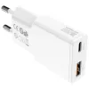 AC vidinis mobiliųjų įrenginių įkroviklis 4smarts 541509 — 100–240V, USB-A + USB-C, 1,5 m laidas, greitas įkrovimas, baltas