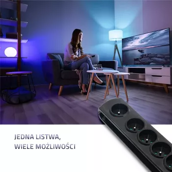 Apsauginis nuo viršįtampių filtras Qoltec 50171, 7 rozetės, 230 V, 1,5 m, juodas