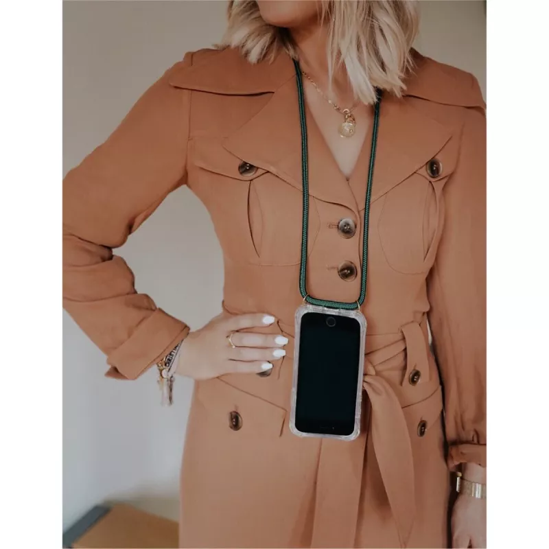 Telefono dėklas-pakabukas Lookabe iPhone X / Xs – auksinis su žalia juostele