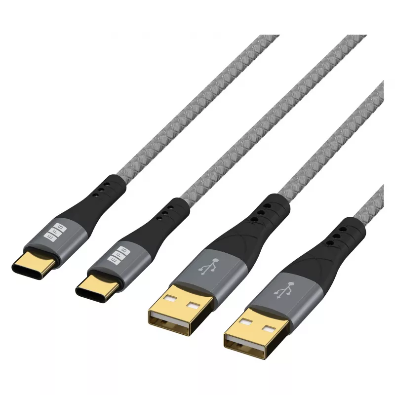 EFB Elektronik USB-A į USB-C laidų rinkinys 60W QC 3A 2x3m Pilka - Skaitmeniniai/Duomenys (USB-AC-00009)