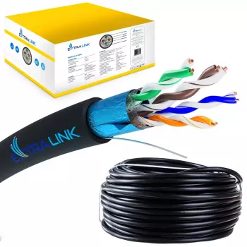 Tinklo kabelis Extralink vytos poros CAT5E FTP (F/UTP) V2 Outdoor 305 m juodas