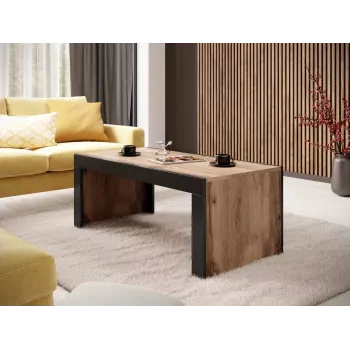 Kavos staliukas Cama Meble MILA 120x60x50 cm ąžuolo Wotan viršus, juodas rėmas