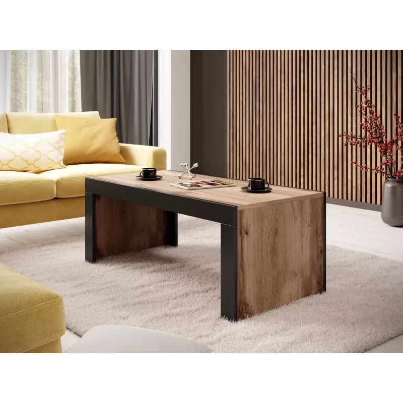 Kavos staliukas Cama Meble MILA 120x60x50 cm ąžuolo Wotan viršus, juodas rėmas