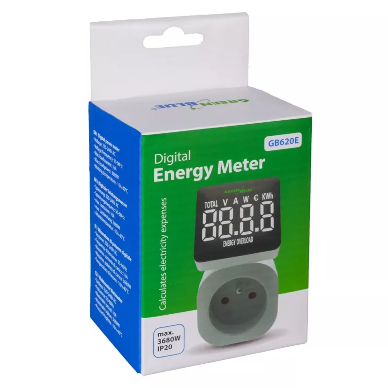 Energijos matuoklis GreenBlue GB620E 220V, 16A, kištukinis galios/energijos monitorius