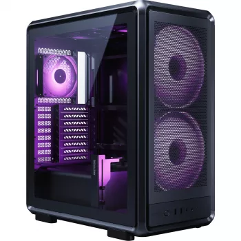 Korpusas PC Cooler Master MasterFrame 500 Mesh Midi Tower — Juodas su permatomu šonu, palaiko ATX/EATX, 2x200mm priekyje, 1x120mm gale