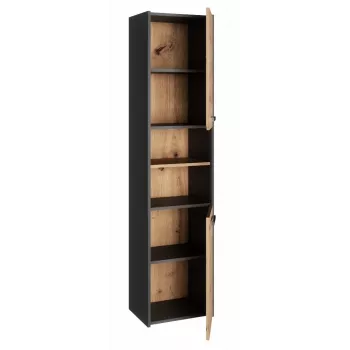 Vonios spintelė ant grindų Topeshop S40 ANTRACYT/ARTISAN, laisvai pastatoma, 400×300×1700 mm, 6 lentynų, 2 durys