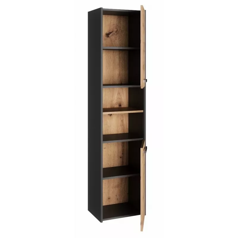 Vonios spintelė ant grindų Topeshop S40 ANTRACYT/ARTISAN, laisvai pastatoma, 400×300×1700 mm, 6 lentynų, 2 durys