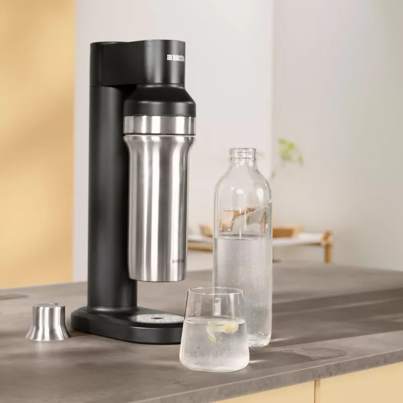 BRITA 118426 karbonizavimo butelis – 1 L stiklinis butelis su nerūdijančio plieno dangteliu, 287 mm aukštis, 2 vnt. pakuotė