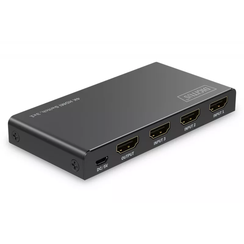 Digitus 4K HDMI jungiklis 3x1 metalinis juodas 18 Gbit/s