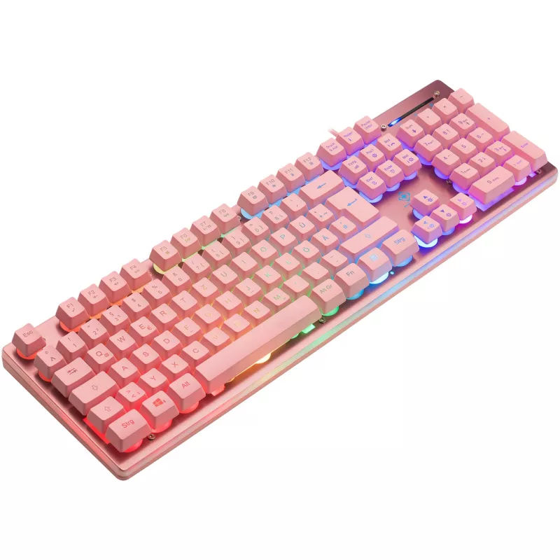 Deltaco GAM-021-RGB-P-DE - pilno dydžio (100%) klaviatūra - USB - membraniniai klavišai - QWERTZ - rožinė