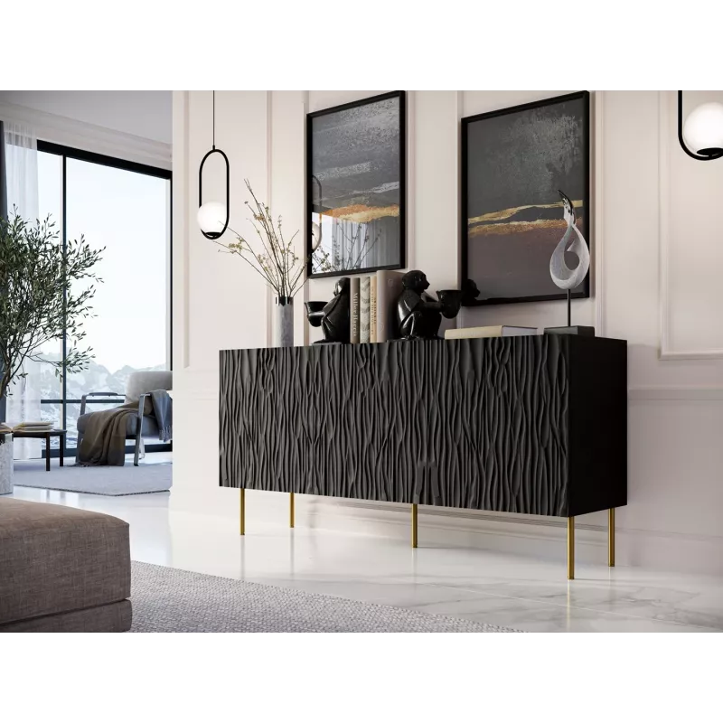 Spintelė komoda cama meble JUNGLE 1520×405×745 mm matinė juoda su auksinėmis kojelėmis, medžio drožlių plokštė