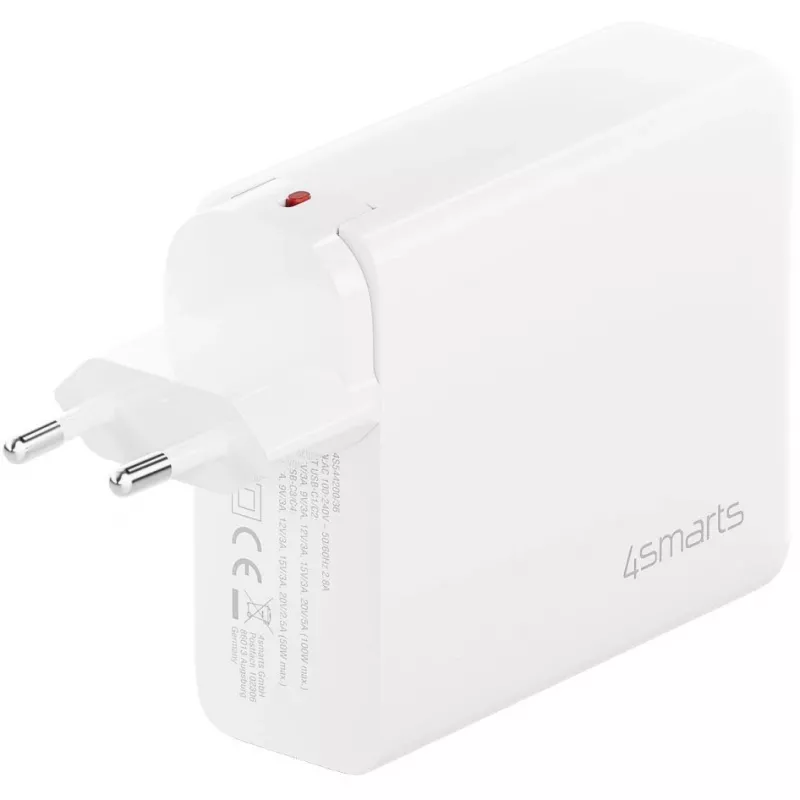 Vidinis kintamosios srovės greitasis įkroviklis 4smarts 545200 — 200 W, 4× USB-C, 100–240 V, 1,5 m laidas, baltas