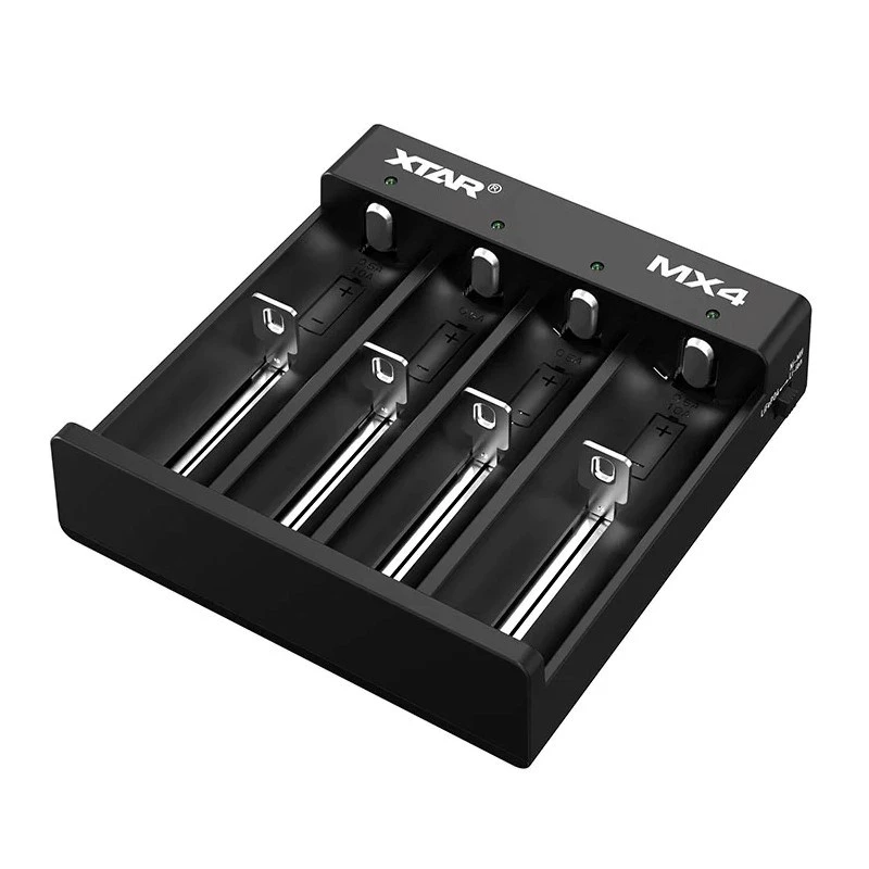 Įkroviklis baterijoms XTAR MX4 4 lizdų universalus Li-ion NiMH USB-C, juodas, palaiko 4 baterijas