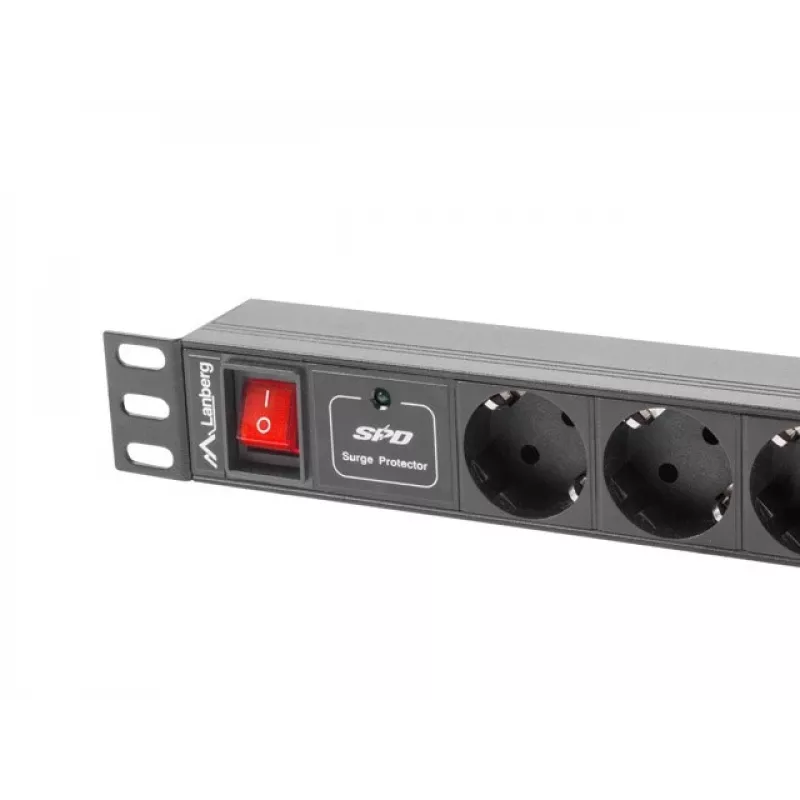 Lanberg PDU-07F-0200-IEC-BK 1U 10A 2m 7x Schuko lizdų maitinimo skirstytuvas (PDU) 19 inch