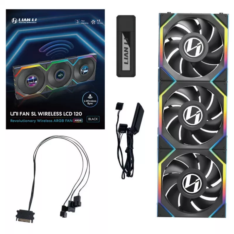Ventiliatorių rinkinys Lian Li UNI FAN SL Wireless LCD 120 juodas 3 vnt.