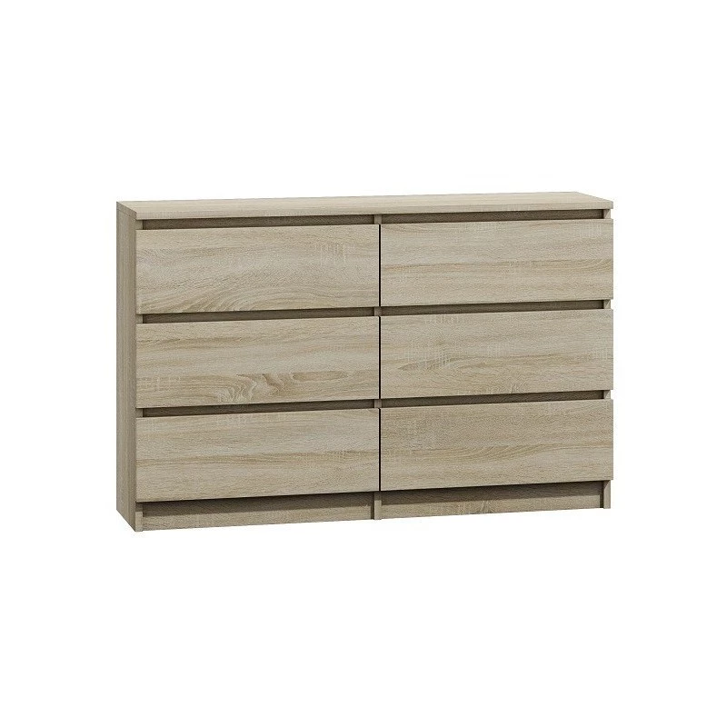 Komoda Top e Shop M6 120 SON 2x3, ąžuolo spalva, 6 stalčių, 1200×300×770 mm
