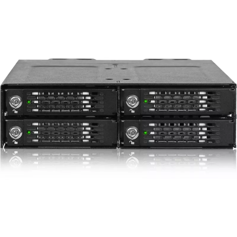 ICY DOCK ToughArmor MB720MK-B V3 - 4x PCIe 4.0 M.2 NVMe į 4x OCuLink 1x 5.25 lizdo mobilus stovas metalinis juodas su raktų užraktu (tri-mode suderinamas)
