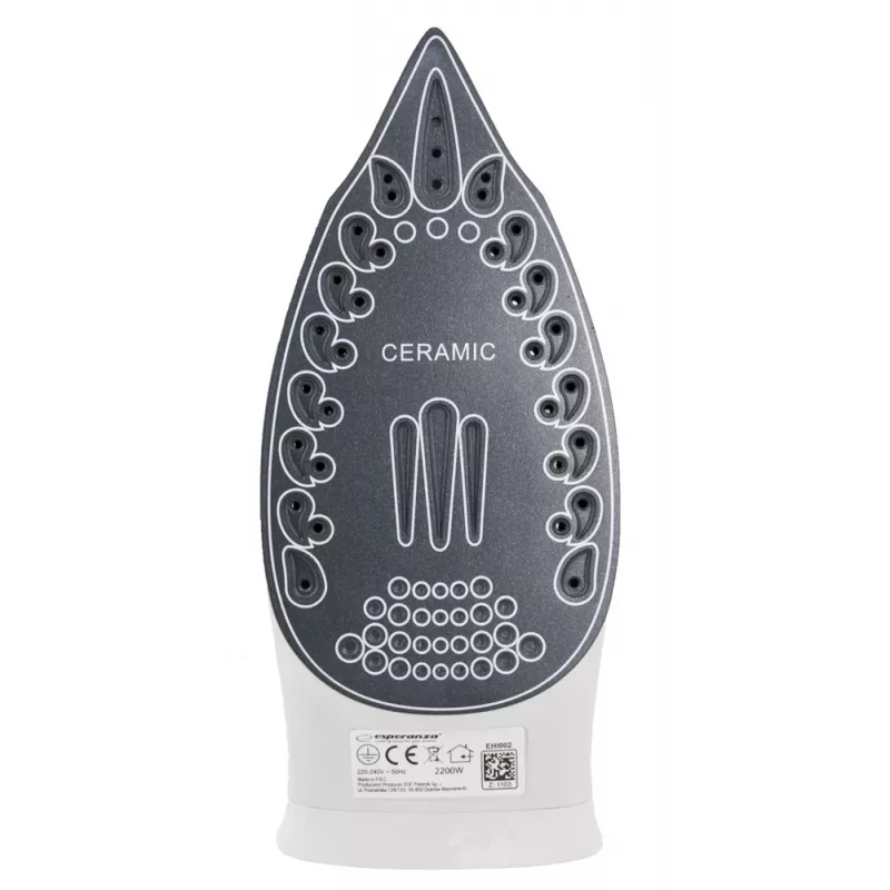 Garintuvas ESPERANZA EHI002 — 2200 W, keraminis padas, vertikalus garas, 0,815 kg, baltas/mėlynas