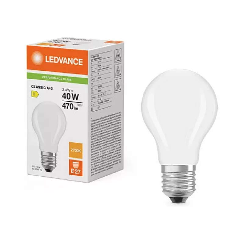 Osram LED Classic A 40 Filament P 3.4W 827 Frosted E27 LED lemputė, klasikinė kolba
