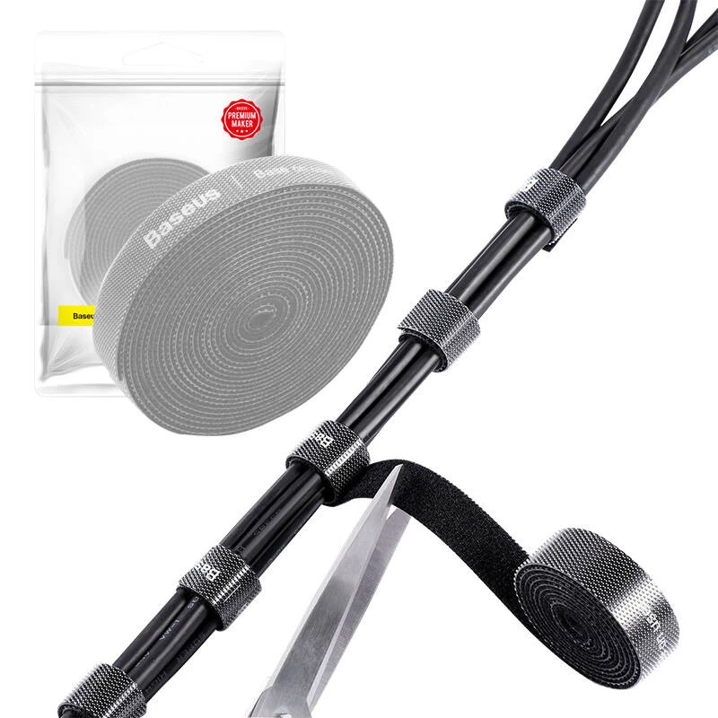Priedas kabeliams Baseus ACMGT-F0G — Velcro juosta, 3 m ilgio, pilka