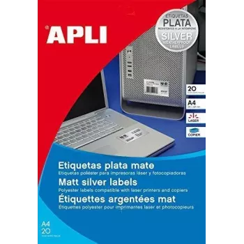 Lipnūs etikečių lapai sidabriniai APLI 10071 210x297 mm 20 vnt.