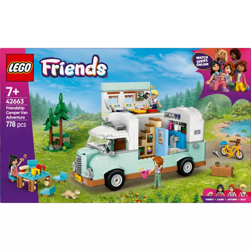 LEGO Motor Home 42663 – LEGO Friends kemperinė mašina, 778 dalių, 3 mini-lėlės, nuo 7 metų