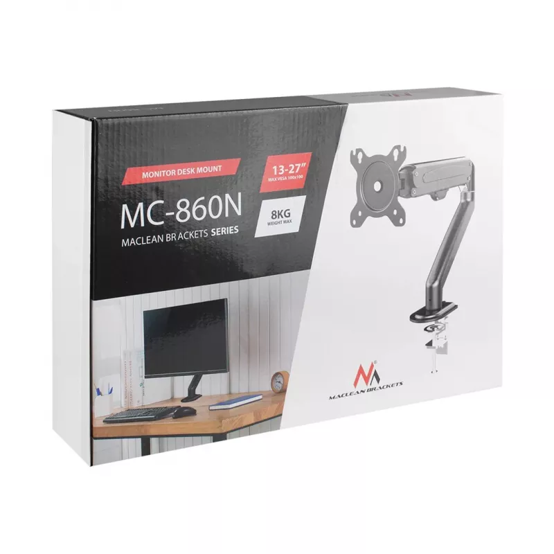 Maclean MC-860N Monitor Mount su dujine spyruokle, 13-27 colių, 8 kg, juoda