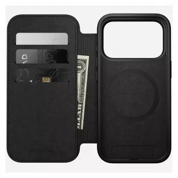 Nomad Modern Leather Folio dėklas iPhone 17 Pro, oda + aliuminis, 6,3 colio (16 cm), Tan, 3 kortelių kišenės