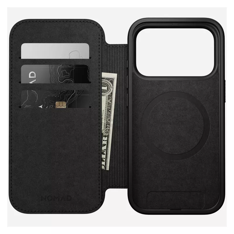 Nomad Modern Leather Folio dėklas iPhone 17 Pro, oda + aliuminis, 6,3 colio (16 cm), Tan, 3 kortelių kišenės