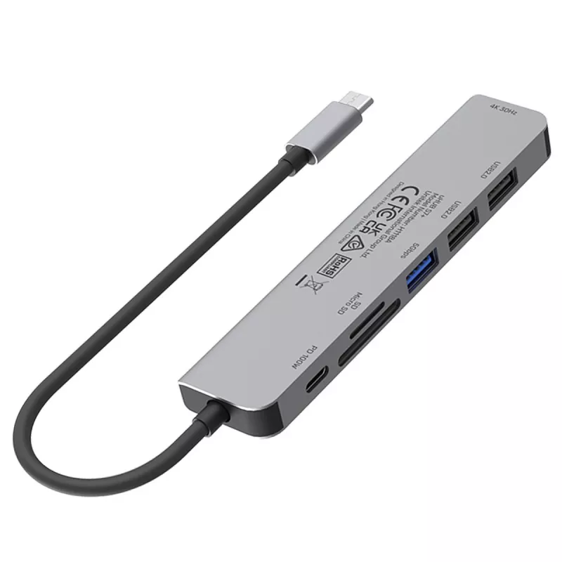 USB-C Hub Unitek 7in1 Aliuminis PD 100W 5 Gbps