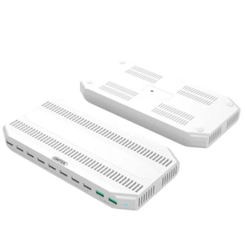 Įkrovimo stotelė Unitek Y-2190A — 10× USB prievadai (8×USB 2.0 + 2×USB 3.2 Gen1), belaidis įkrovimas, 96 W galia