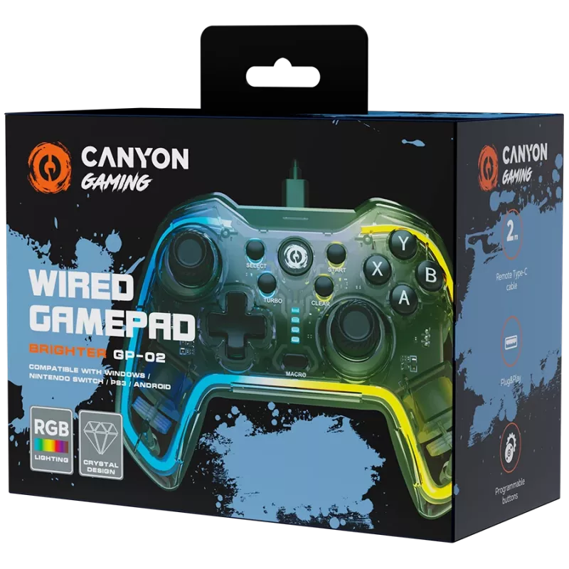 Laidinis žaidimų pultas Canyon GP-02, skirtas Windows, PS3, Android media box, Nintendo Switch, 2 m kabelis