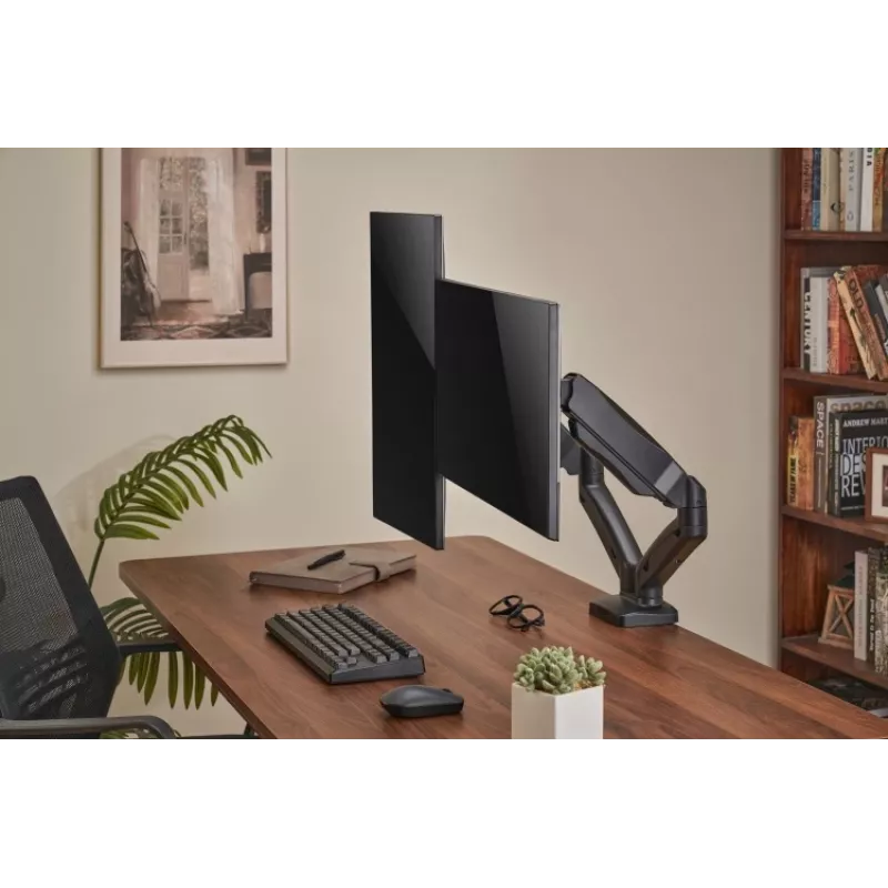 Monitorinė ranka up up Ekonomiška interaktyvi priešsvėrinė dviejų monitorių ranka matinė juoda VESA 75x75/100x100